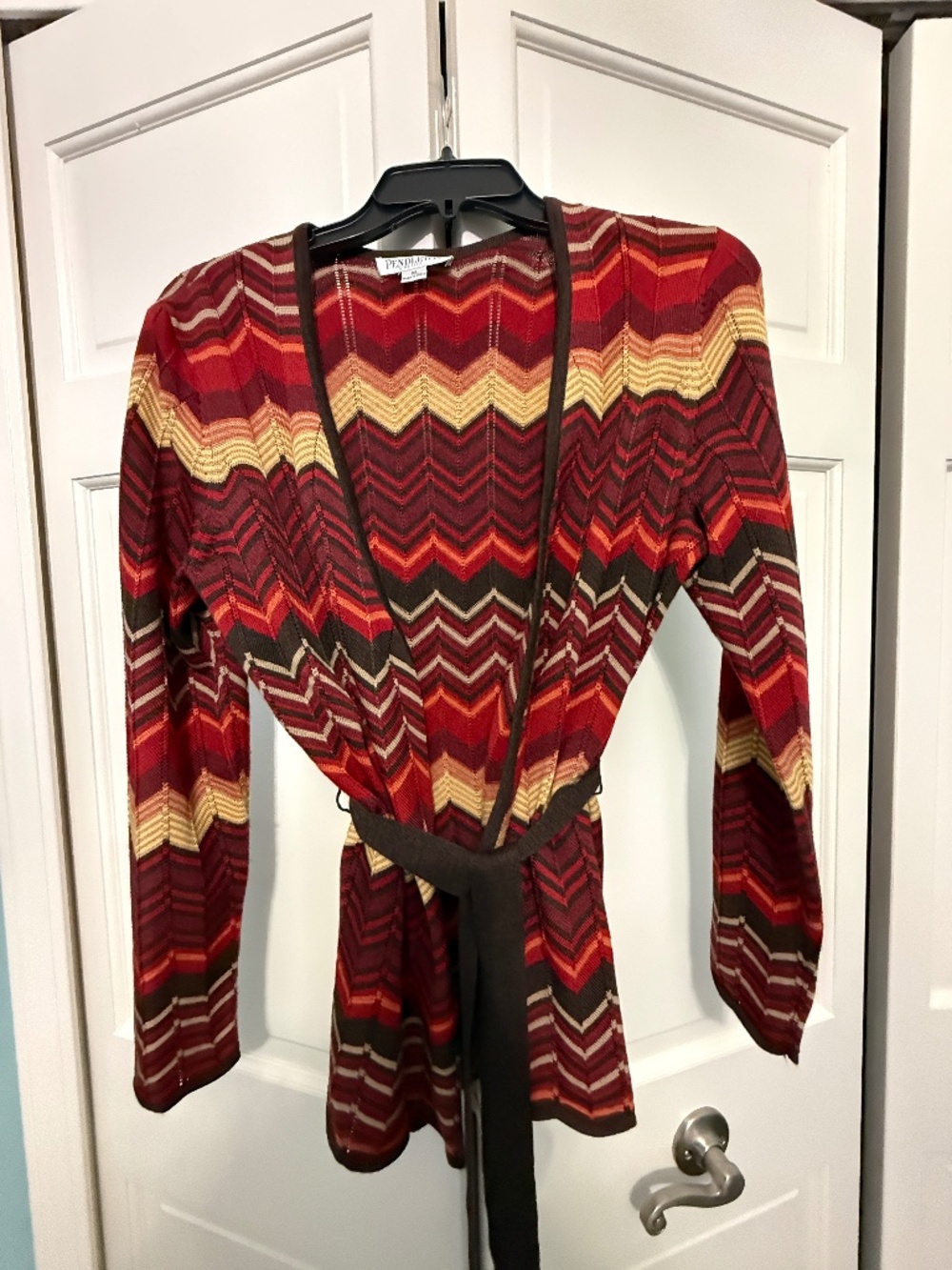 Pendleton Petite 100% Merino Wool Wrap Cardigan – Size M – Geometric Pattern